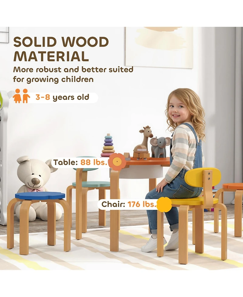 Qaba Kids Table and Chairs Set, 5 Piece Toddler Table and Chair Set