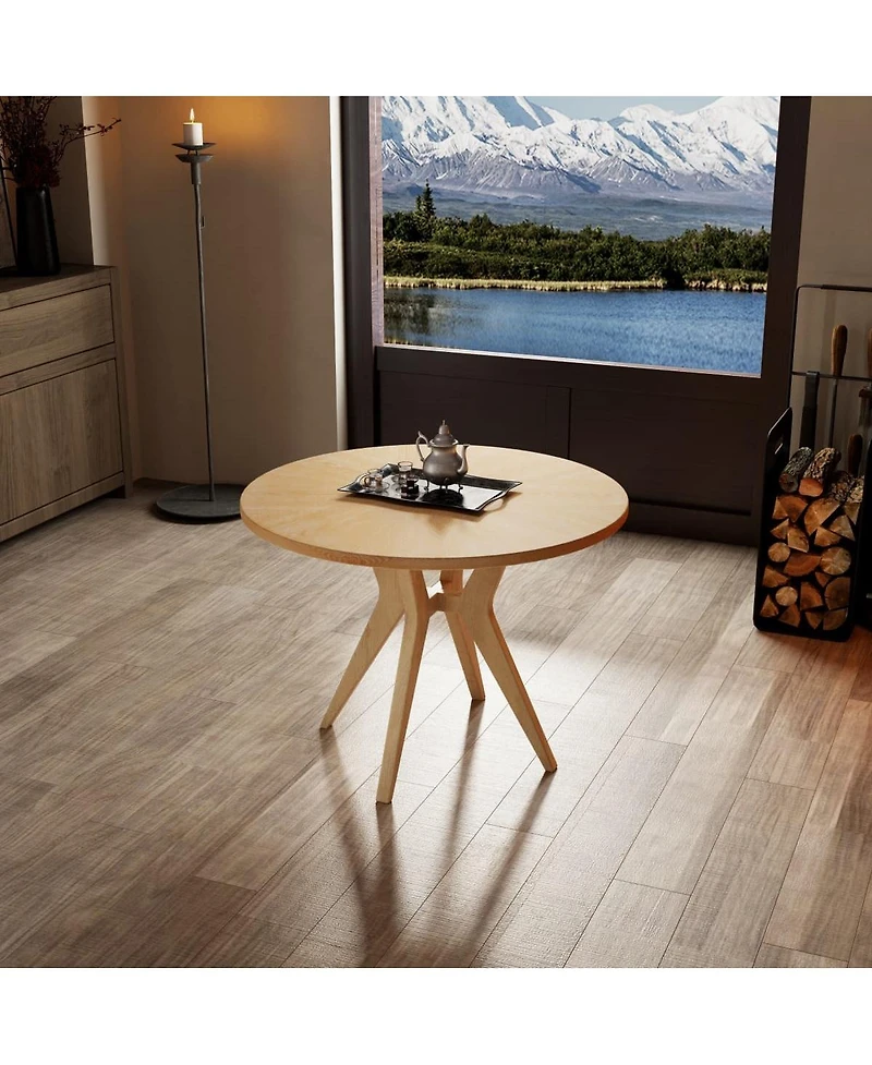 3-Piece Mid-Century Modern Dining Set, 39.4" Round Table and 2 Upholstered Chairs, Oak Finish, for Kitchen or Small Apartment-Maison Boucle