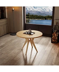 3-Piece Mid-Century Modern Dining Set, 39.4" Round Table and 2 Upholstered Chairs, Oak Finish, for Kitchen or Small Apartment-Maison Boucle