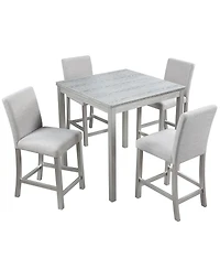 5-Piece Counter Height Dining Set with 4 Upholstered Chairs, 34.5" Square Table Crystal Trim for Small Room-Maison Boucle