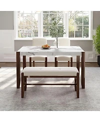Maison Boucle 4-Piece Dining Table Set with Faux Marble Top, 2 Upholstered Chairs and Bench, Kitchen Table Set for Small Spaces