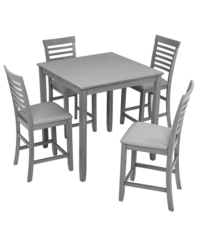 Maison Boucle 5-Piece Counter Height Dining Set, Solid Acacia Wood Table and 4 Upholstered Chairs for Kitchen or Small Space