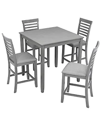 Maison Boucle 5-Piece Counter Height Dining Set, Solid Acacia Wood Table and 4 Upholstered Chairs for Kitchen or Small Space