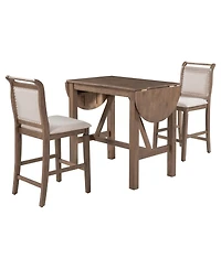Boyel Living 3-Piece Wood Counter Height Drop Leaf Dining Table Set with 2 Upholstered Dining Chairs for Small Place