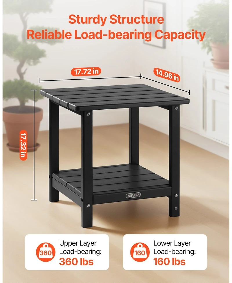 Slickblue 2-Tier Outdoor Side Table in Black Hdpe for Backyard or Indoor Use