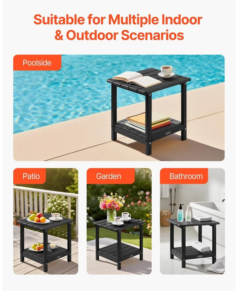 Slickblue 2-Tier Outdoor Side Table in Black Hdpe for Backyard or Indoor Use