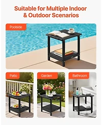 Slickblue 2-Tier Outdoor Side Table in Black Hdpe for Backyard or Indoor Use