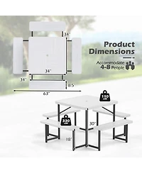 Outdoor Square Picnic Table Bench Set for 4-8 People with Umbrella Hole