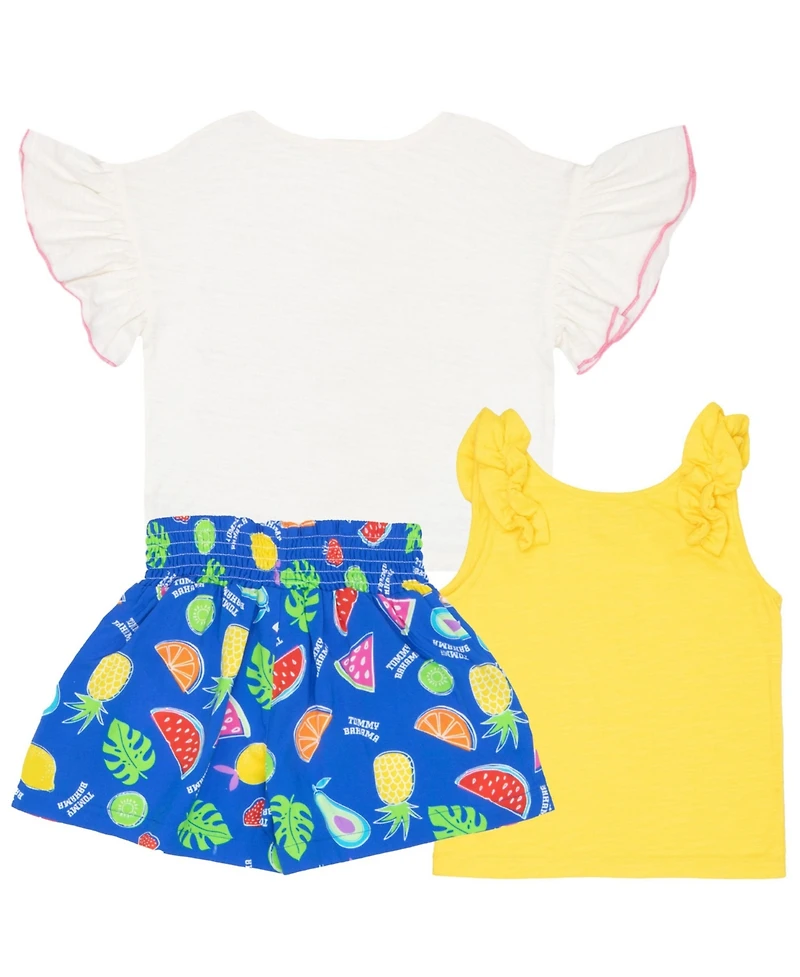 Tommy Bahama Girls 3 Piece Grpahic T-Shirt, Tank Top and Shorts Summer Set