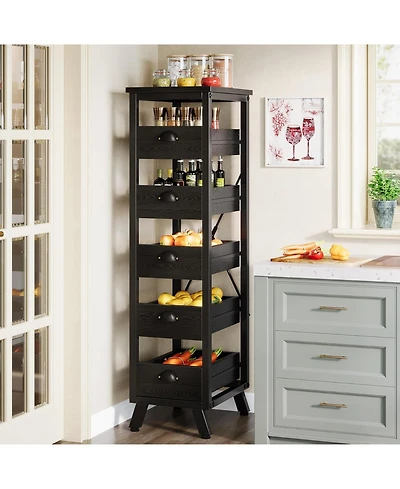 Tribesigns 5-Tier Narrow Snack Stand Kitchen Stand Fruit Basket,Wood Fruit and Vegetable Storage Rack