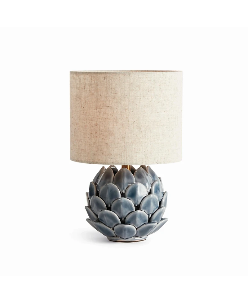 Declan Mini Lamp - Blue Ceramic & Linen Shade - Artichoke