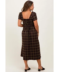 Pinkblush Maternity Brown Plaid Button Down Midi Dress