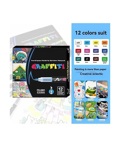 Htutwoo 12 Colors Acrylic Paint Markers, No-press Direct Liquid Soft Brush Tip Pens for Wood, Egg, Rock Painting and Diy Crafts Art Supplies