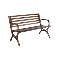 Slickblue Outdoor Patio Bench with Metal Frame and Slatted Backrest.