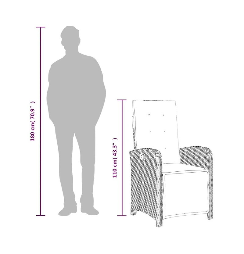 Reclining Garden Chair Brown Pe Rattan, Powder-Coated Steel