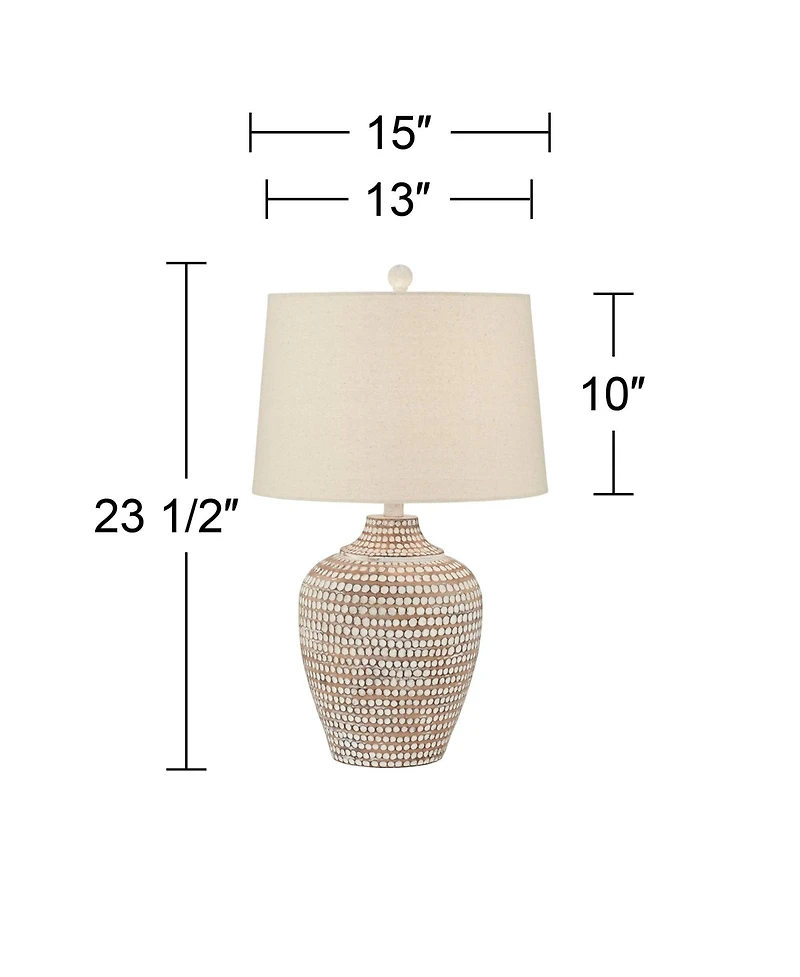 Regency Hill Alese 23 1/2" High Textured Dot Jug Farmhouse Rustic Accent Table Lamps Set of 2 Beige Light Earth Finish Living Room