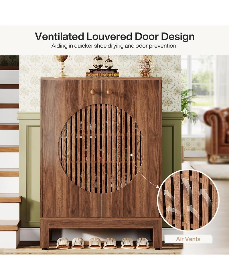 Tribesigns 20 Pairs Shoe Storage Cabinet with Adjustable Shelves, Round Louvered Doors