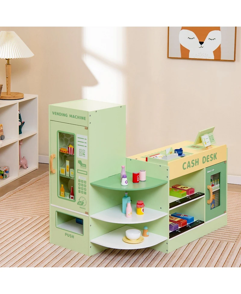 Skonyon Kids Wooden Supermarket Play Toy Set with Checkout Counter