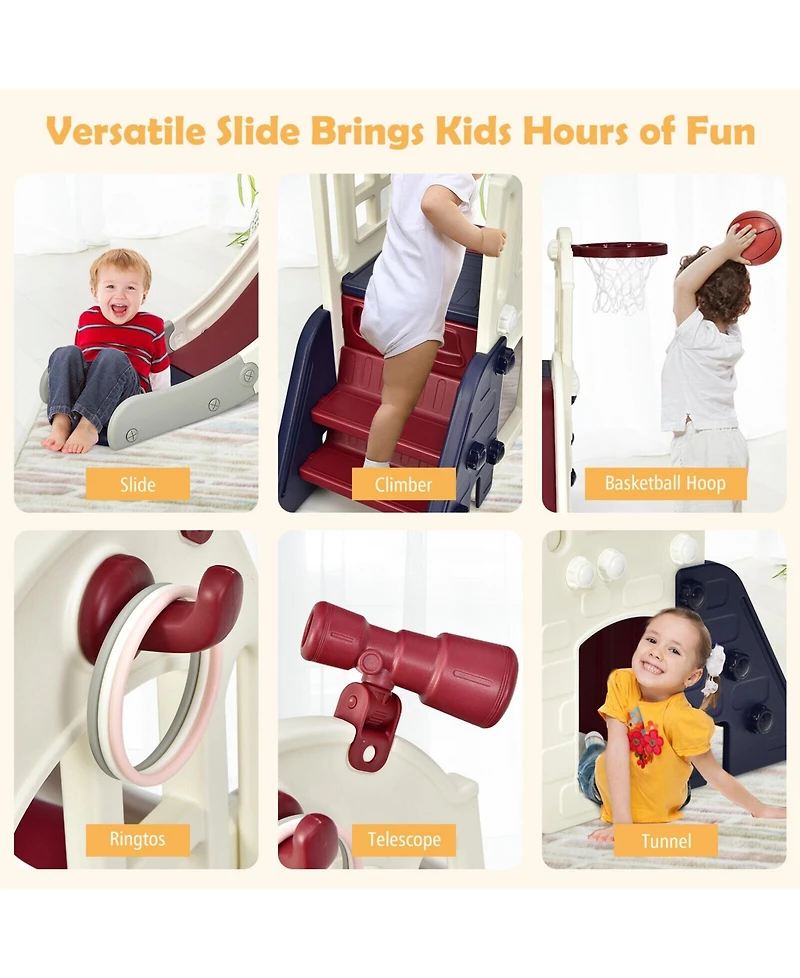 Sugift 6-In-1 Large Slide for Kids Toddler Climber Slide Playset with Basketball Hoop-Blue