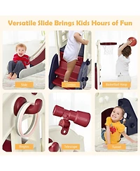 Sugift 6-In-1 Large Slide for Kids Toddler Climber Slide Playset with Basketball Hoop-Blue