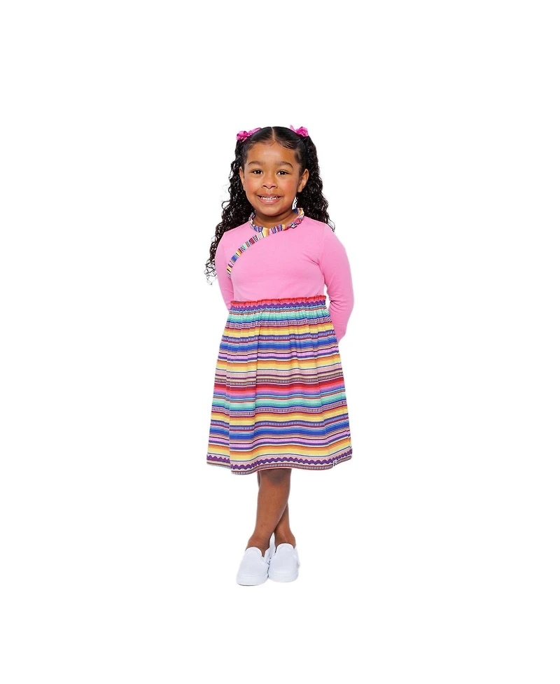 Mixed Up Clothing Girls Long Sleeve Ruffle Trim Dress - Fiesta Stripes