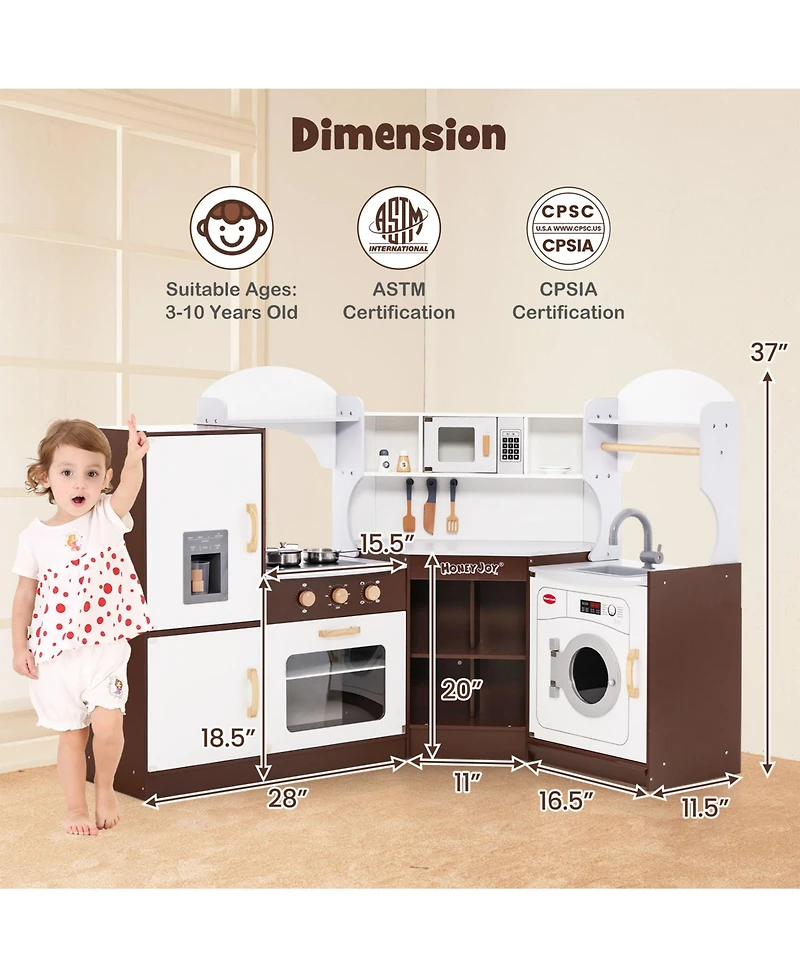 Toddler Kitchen Playset with Ice Maker Microwave Oven Sink and Washing Machine for Kids 3+ Years Old