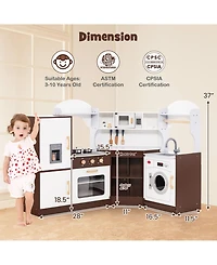 Toddler Kitchen Playset with Ice Maker Microwave Oven Sink and Washing Machine for Kids 3+ Years Old