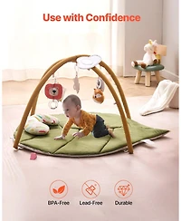 Baby Play Gym Mat with 6 Sensory Toys, Tummy Time Activity Mat 42.9" x 33.5"