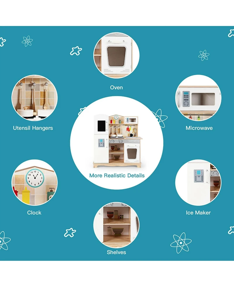 Sugift Wooden Kids Pretend Kitchen Playset Cooking Play Toy with Utensils and Sound