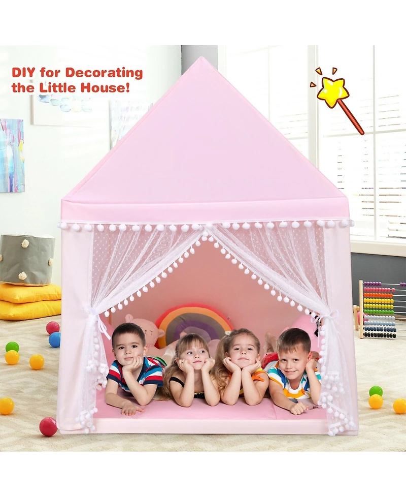 Kids Play Tent Large Playhouse Children Play Castle Fairy Tent Gift with Mat-Pink