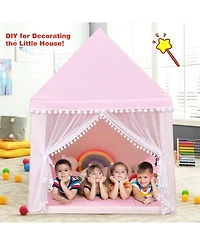 Kids Play Tent Large Playhouse Children Play Castle Fairy Tent Gift with Mat-Pink