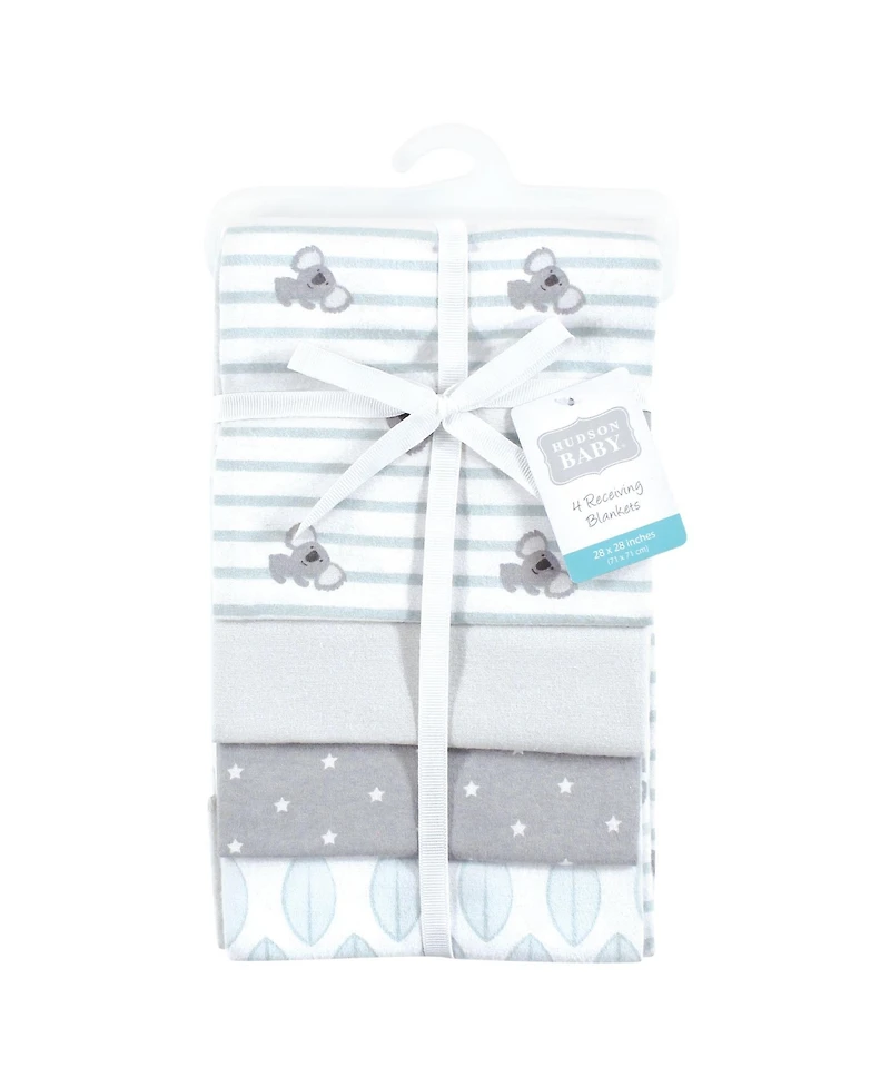Hudson Baby Cotton Flannel Receiving Blankets 4-Pack, Koala Stripe , One Size