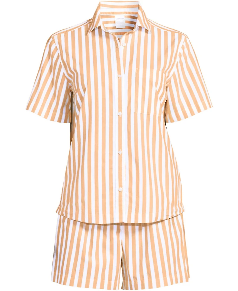 Lands' End Women's Poplin 2 Piece Pajama Set - Short Sleeve Shirt and Shorts