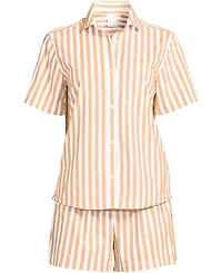 Lands' End Women's Poplin 2 Piece Pajama Set - Short Sleeve Shirt and Shorts