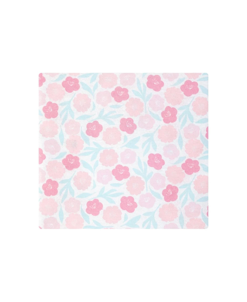 Hudson Baby Infant Girls Cotton Flannel Receiving Blankets 4-Pack, Pink Daisies, One Size