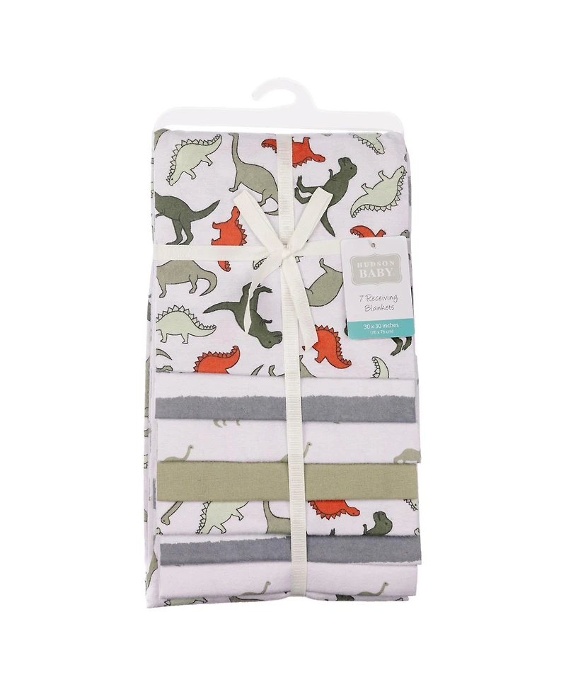 Hudson Baby Cotton Flannel Receiving Blankets 7-Pack Bundle, Multi Color Dino