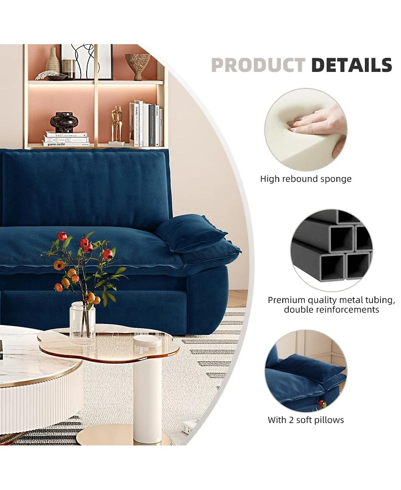 Maison Boucle 73.2" Queen Pull-Out Sofa Bed – 3-in-1 Convertible Velvet Sleeper with Chaise Lounge for Living or Guest Room