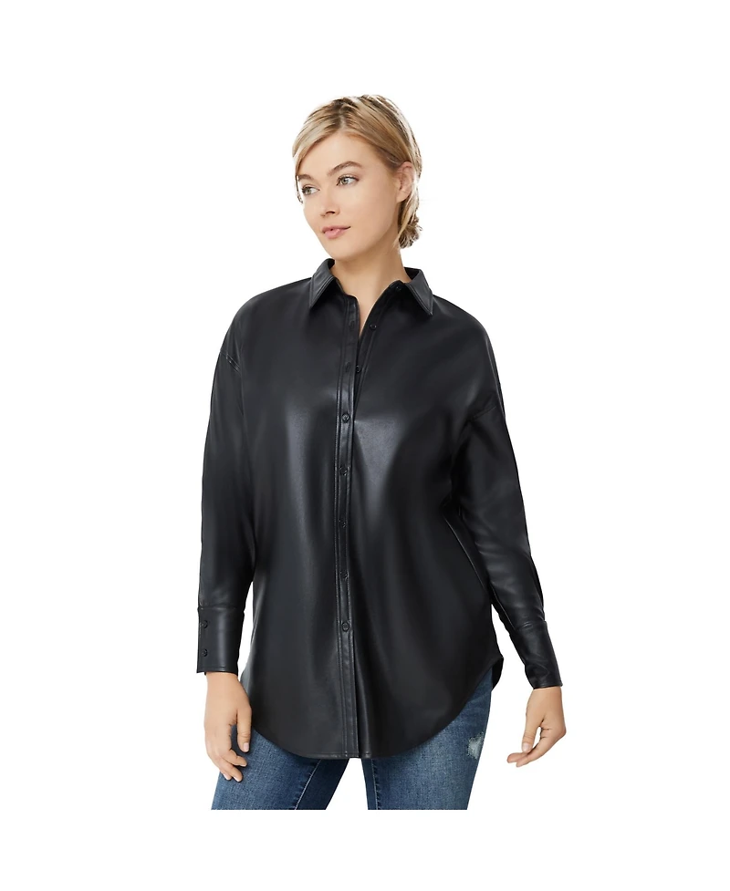 ellos Women's Faux Leather Button Front Tunic