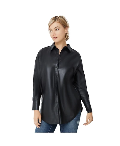 ellos Women's Faux Leather Button Front Tunic