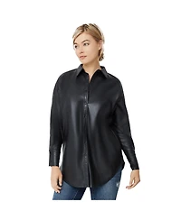ellos Women's Faux Leather Button Front Tunic
