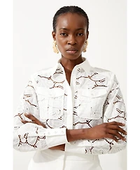 Karen Millen Women's Cotton Cutwork Woven Shirt