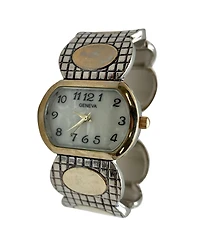 Olivia Pratt Women Quartz Two Tone Elegant Oval Face Cuff Watch, Two Tone, 28mm