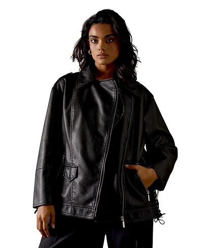 Warehouse Women's Oversized Whipstitch Leather Look Jacket