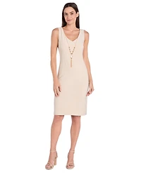 R & M Richards Women's 2-Piece Foil Printed Fingertip Jacket Dress with Solid Tank and Detachable Necklace