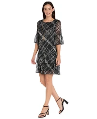 R & M Richards Women's Printed Tiered Hem Dress with Detachable Necklace