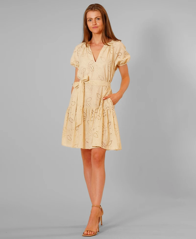 julia jordan Women's Short Puff-Sleeve V-Neck Dress