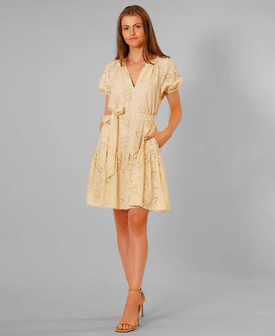 julia jordan Women's Short Puff-Sleeve V-Neck Dress