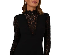 Adrianna Women's Mock Neck Lace and Crepe Short Dress