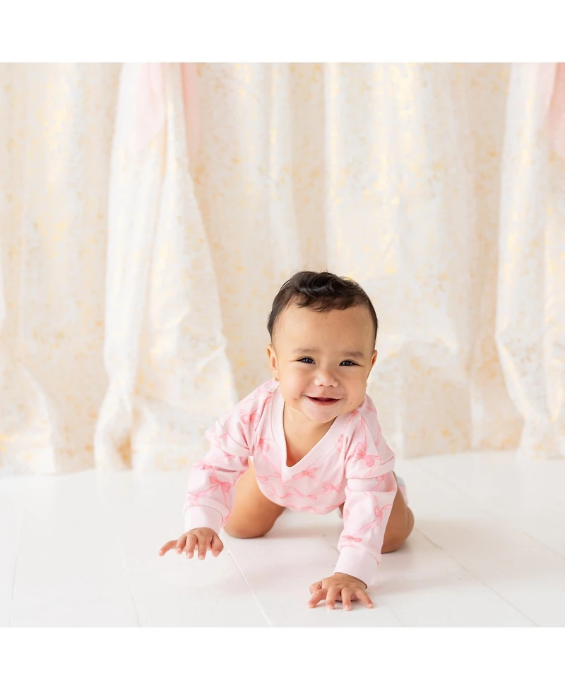 Sweet Wink Baby Girls Bow Trellis Long Sleeve Romper