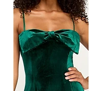 Emerald Sundae Juniors' Velvet Bow Sleeveless Fit & Flare Dress